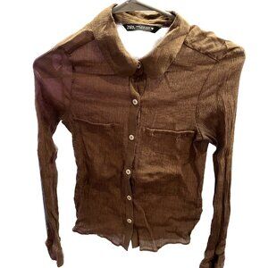 Zara Rouched Brown Long Sleeve Top (Size XS)